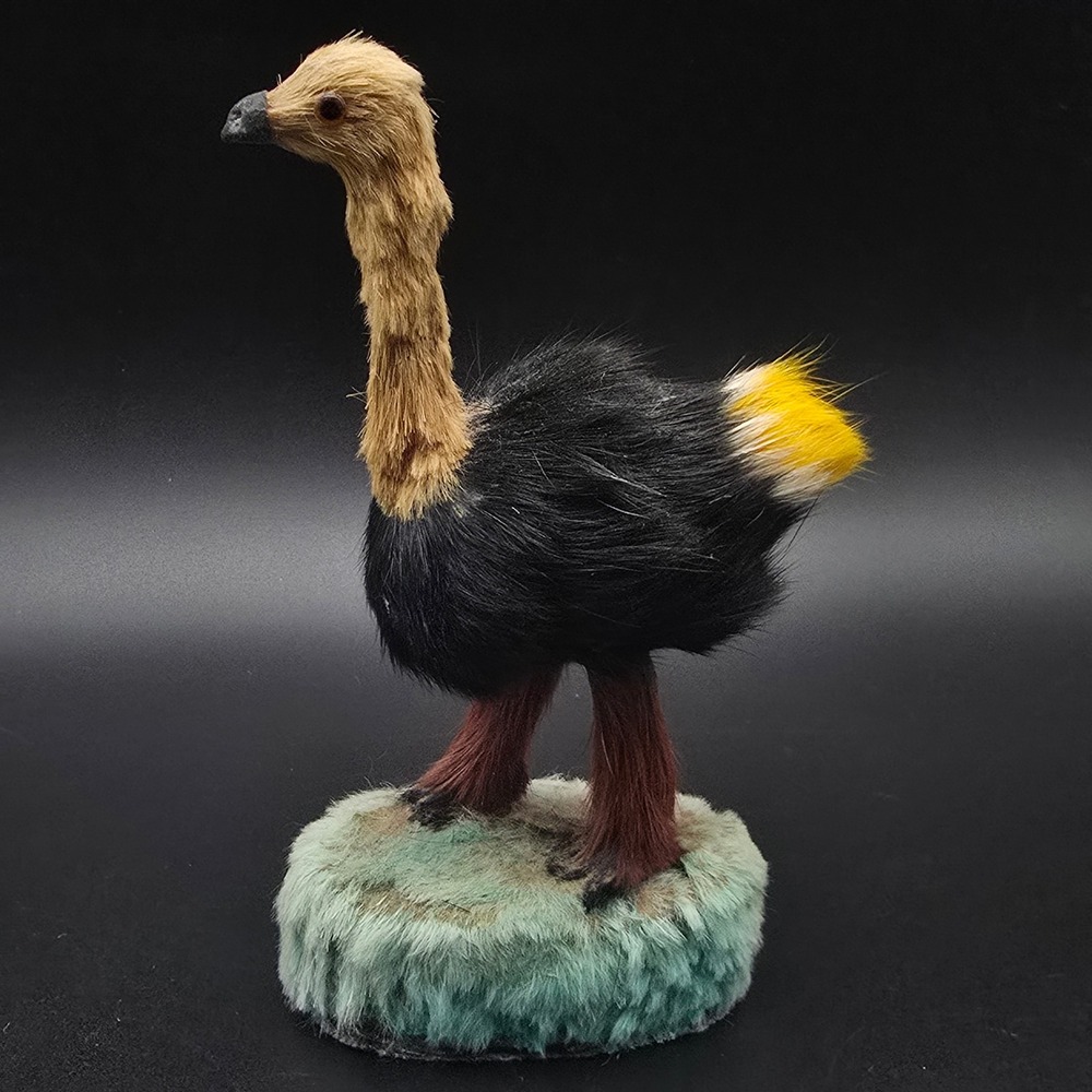 Vintage Furrr Ostrich Emu Figurine Bird Black Tan Yellow